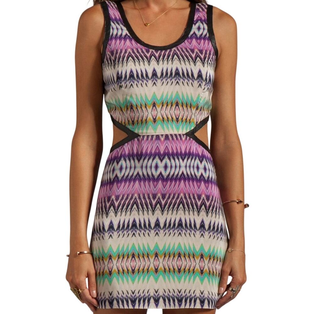 Parker Slash Cutout Silk Dress S Shockwave Tribal Print Coastal Vacation Casual